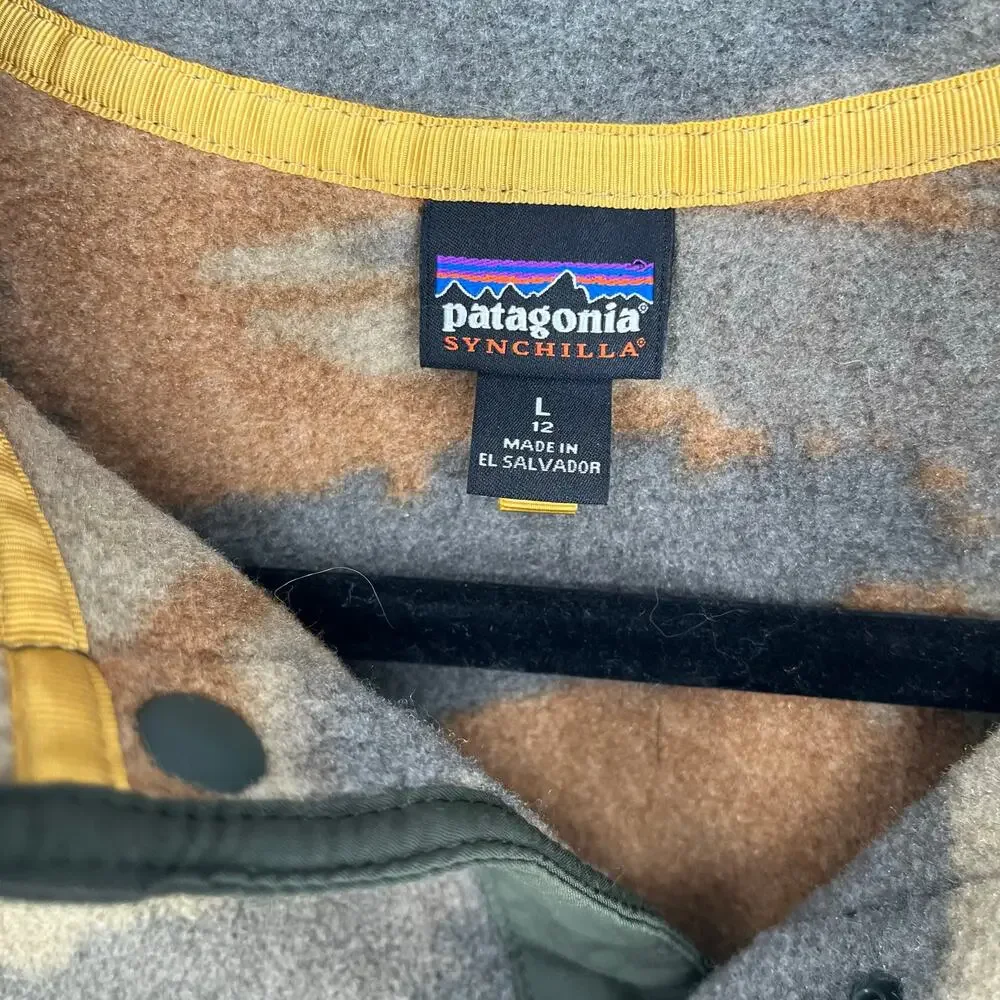 Patagonia Kids Lightweight Synchilla Snap-T Pullover Green Camo Size Large EUC - Picture 3 of 9